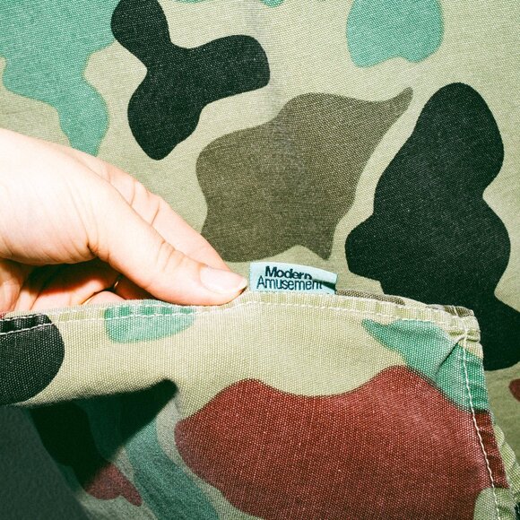 Modern Amusement Camo Short-Sleeve Button-Down Shirt – Teal/Olive/Rust – Men - Picture 8 of 11